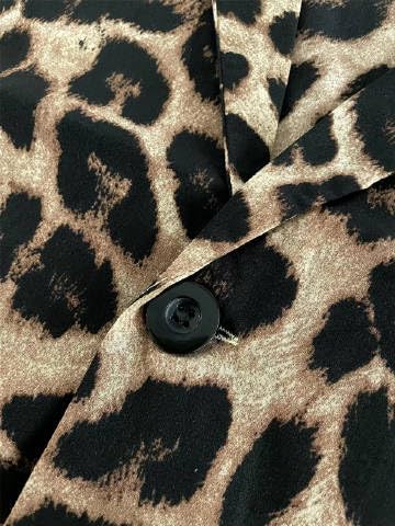 Leopard Fitted Blazers for Women Dressy Notched Lapel Suit Jacket Business Casual Outfits, Single-Button Outwear with Pockets3