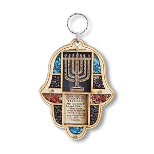 My Daily Styles Jewish Wooden Hamsa Menorah Blessing for Home Good Luck Wall Decor with Simulated Gemstones