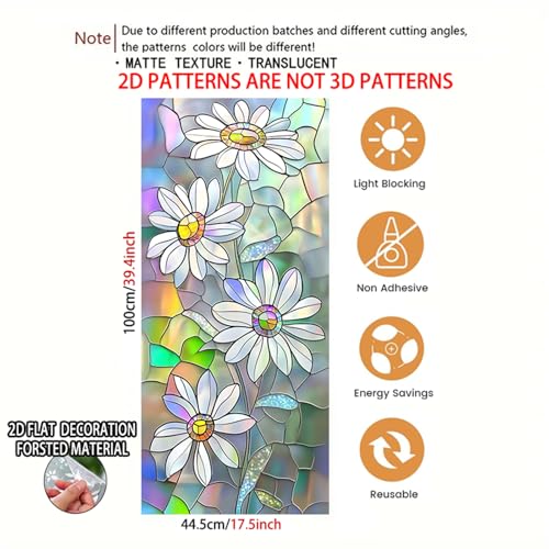 Image of Nuxovilar Sparkle White Daisy Floral Pattern Window Film 17.7x39.4 PVC