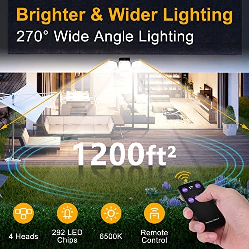 Solar Security Lights Outdoor, 292 LED Solar PIR Motion Sensor Lights with Remote Control, IP65 Waterproof & 3 Modes Solar Powered Garden Lights for Outside Door Yard Garage, 16.4Ft Cable (2 Pack)