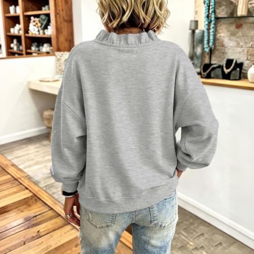 Elneeya V Neck Sweatshirt Women Oversized Ruffled Cute Fall Sweatshirt - image 4