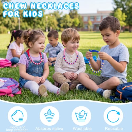 Image of Henoyso 12 Pack Sensory Chew Necklaces Kids Soft Terry Cloth Oral Motor Teething Toys for Boys Girls, Reusable Chewy Jewelry for Focusing & Calming(Twist Style,Bright Color)