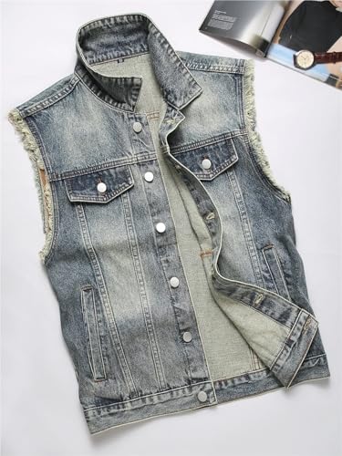 Chaleco vaquero hombre sin mangas casual con flecos cazadora tejana 2