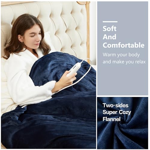 Image of Tefici Electric Heated Blanket Twin,Super Cozy Soft 2-Layer Flannel 62 inch x 84 inch Heated Twin Size with 3 Heating Levels 8 Hours Auto Off, Machine Washable, ETL and FCC Certified, Home Office Use, Blue