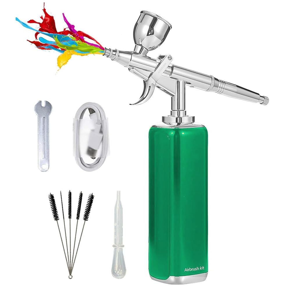 UDSKNV[KSL Cordless Airbrush Set with Compressor, Airbrush Kit for Cake Decoration High Airflow Miniature Painting Tool Green