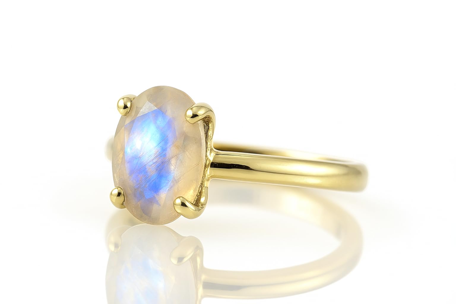 Anillo de Piedra Lunar - Anillo de Compromiso Único con Solitario Ovalado, Anillo para Todos los Días, Anillo Apilable, Anillos de Piedras de Nacimiento - Anillo de Piedras Preciosas Hecho a Mano