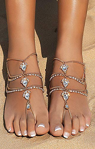 Bienvenu 2 Pcs Crystal Beach Wedding Foot Jewelry Barefoot Sandals Toe Ring Boho Anklet,Style2_Golden #TOP3