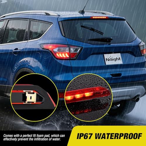 Image of Nilight Third Brake Light Tail High Mount 3rd Stop Lights Red Lens Compatible with Ford Escape 2013 2014 2015 2016 2017 2018 Van SUV Rear Center Cab Lamp