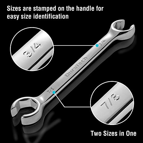 Duratech Flare Nut Wrench Set, Standard & Metric, 10-Piece, 1/4" To 7/8'' & 9-21Mm, Cr-V Steel, Organizer Pouch Included #TOP2