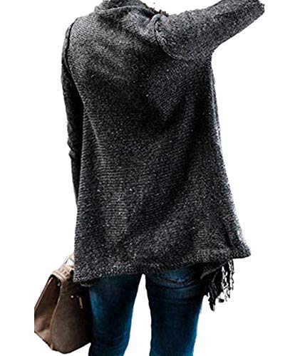 Image of Sexyshine Women's Casual Fall Knit Long Sleeve Tassels Irregular Loose Cardigan Pullover Striped Sweater Poncho