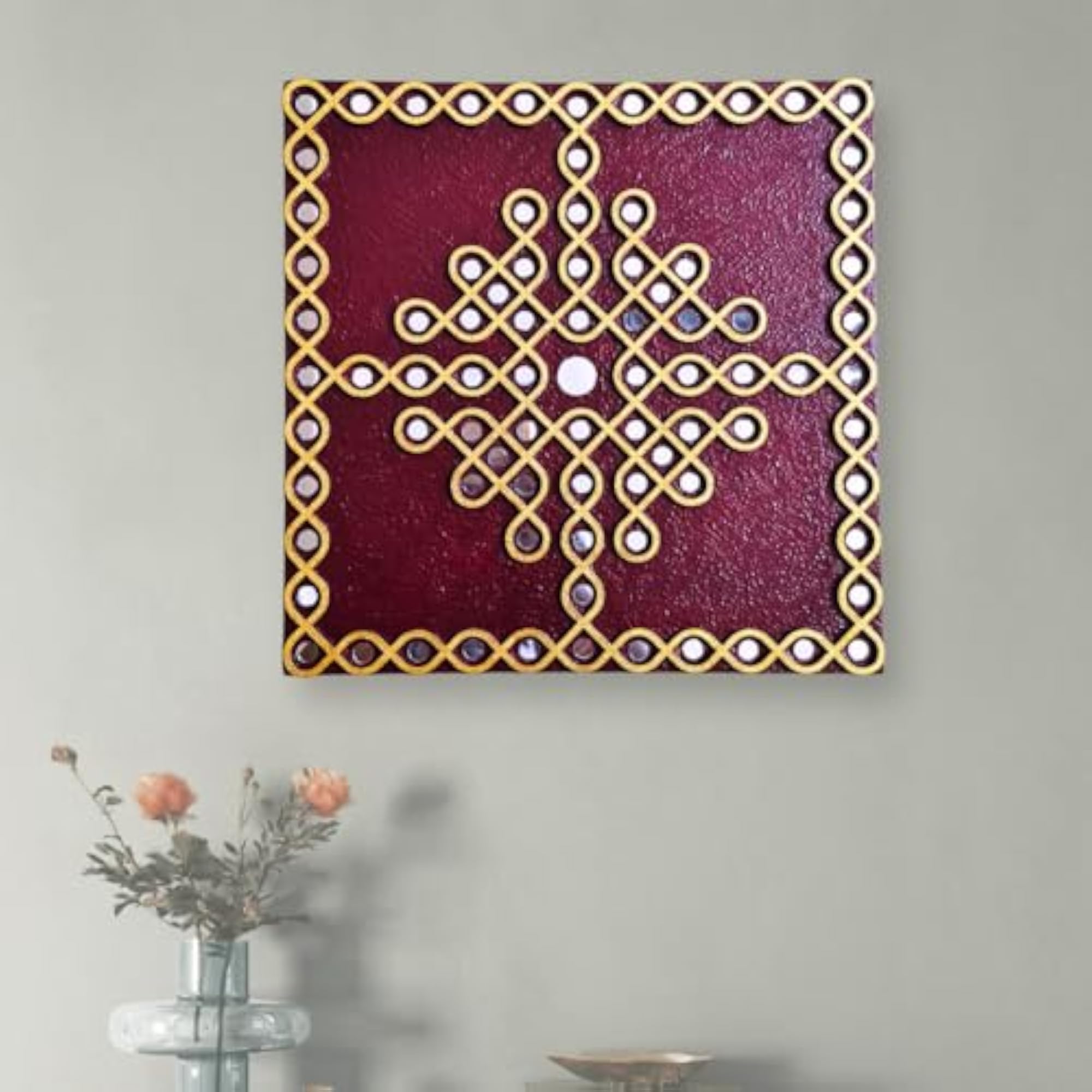 Traditional Indian Kolam Design Wall Art with Mirror Work