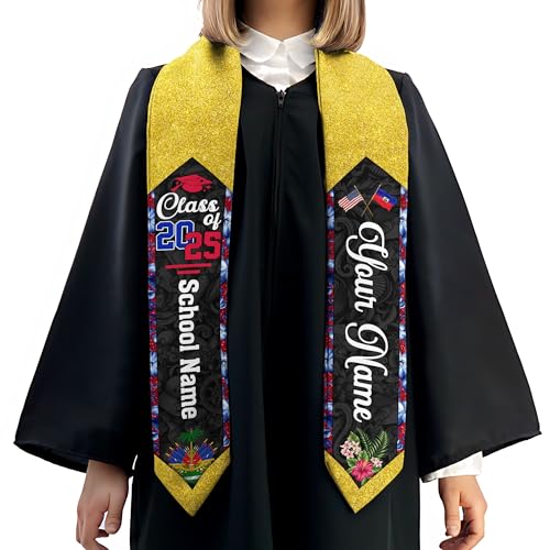 MonkeyVan Custom Haitian Graduation Sash 2025,Personalized Haiti Flag Graduation Stole,Haitians American Flag Graduation Sash S41