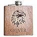 Petaca de madera, con grabado nombre y águila cabeza. regalo Idea para hombres