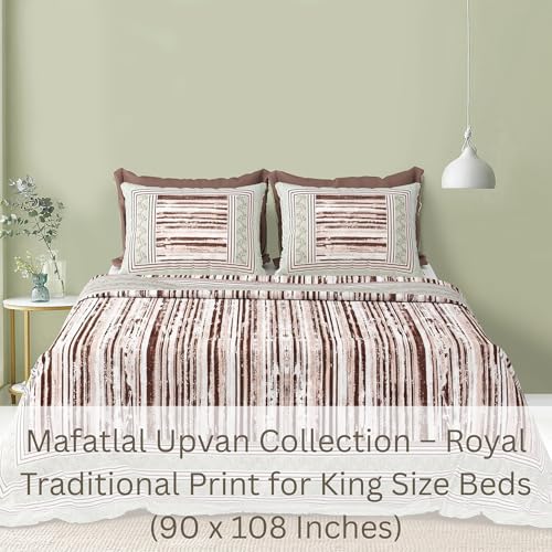Image of Mafatlal 144 TC Upvan Cotton Queen Bedsheet | 90 x 108 Inches | Traditional Design | Smooth, Long-Lasting & Soft | 2 Pillow Covers | Chocolate Brown