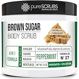 pureSCRUBS Premium Organic Brown Sugar PEPPERMINT FACE & BODY SCRUB Set - Large 16oz, Infused With O