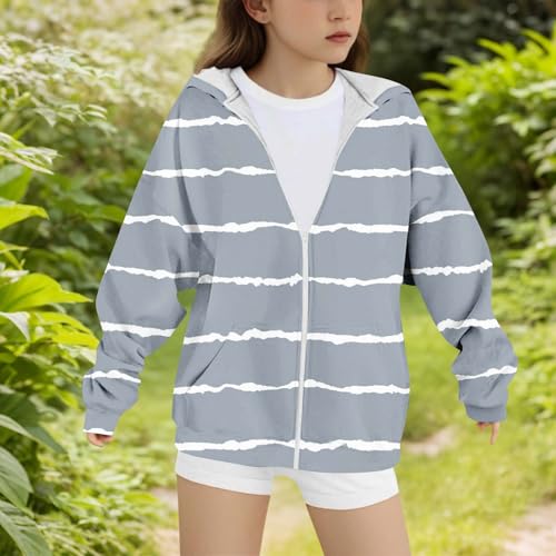 Girls Zip Up Hoodie Kids Fashion Striped Sweatshirt Jacket with Pockets 2025 Fall Winter Treney Outwear 4-15 Years4