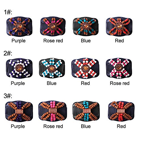 KKmoon Contas de madeira retrô pente mágico para cabelo com duas fileiras de grampo de cabelo femini