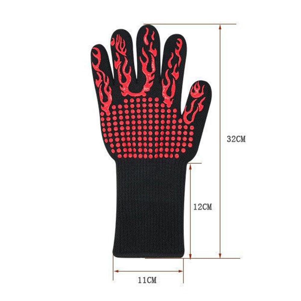 Guantes para Barbacoa Guantes para Horno Resistentes al Calor Ollas de Cocina de Silicona Guantes para Barbacoa Guantes para Horno microondas, un par Negro