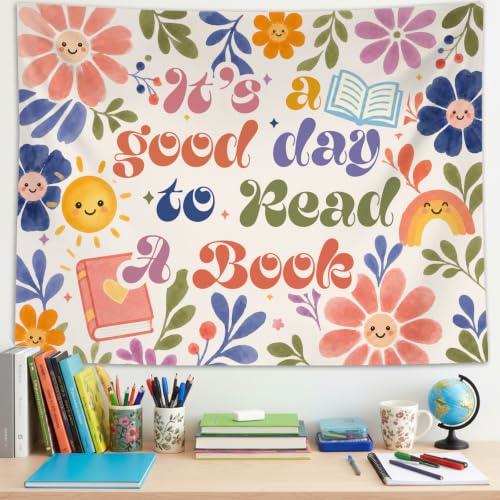 Fungarth Boho Cute Floral Reading Classroom Tapestry Backdrop 60 x 44 Inch