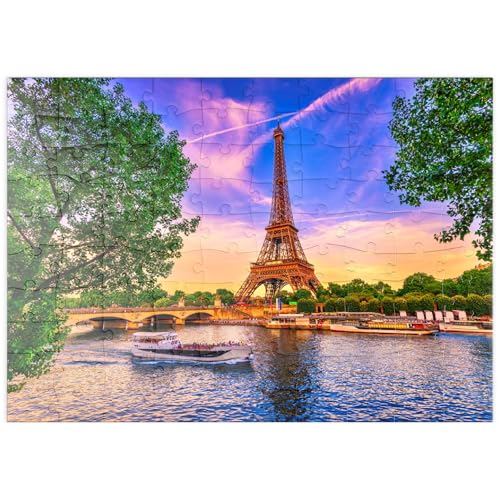 MyPuzzle Tour Eiffel Et Seine Au Coucher du Soleil À Paris, France - Premium 100 Pièces Puzzle - Collection spéciale MyPuzzle de Puzzle Galaxy