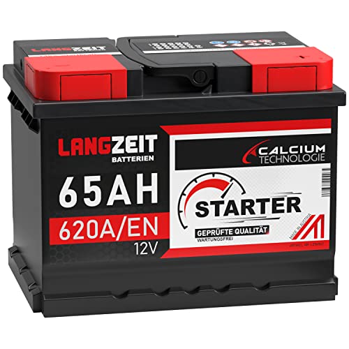 LANGZEIT STARTER Autobatterie 12v 65Ah 620A/EN Starterbatterie KFZ PKW Batterie statt 60Ah 55Ah 56Ah 61Ah 62Ah 63Ah 64Ah