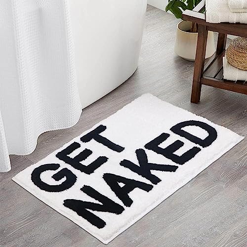 Image of Zeeinx Get Naked Bath Mat Cute Bathroom Rugs Non Slip Microfiber Bath Rugs Funny Bathroom Decor Machine Washable White Bath mat for Tub and Shower,16 inchx24 inch