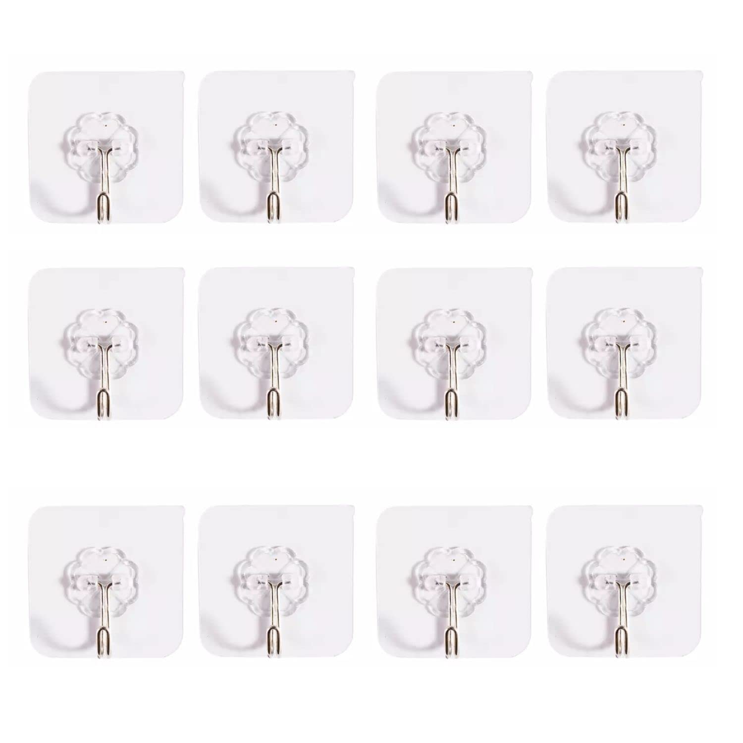 Xinosa Adhesive Transparent Wall Hooks, Pack of 12 pcs, Without Drilling Heavy Duty Wall Hooks,Strong Sticky Wall Hanging Hooks for Kitchen Accessories , Frame, Bedroom , Bathroom (max Load 5 kg)
