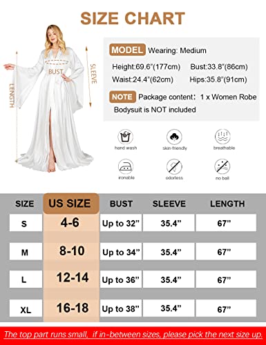 Hhq Floor Length Bridal Satin Robe Women's Luxury Silk Robes Long Nightgown For Wedding Day Maternity Photoshoot(Medium,Floor White) #TOP5