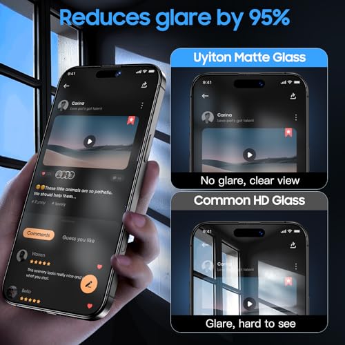 Image of Uyiton for iPhone 16 Pro Max Matte Screen Protector - Anti-Fingerprint Shatterproof Full Coverage Smooth as Silk 9H Tempered Glass Screen Cover, 2 Pack