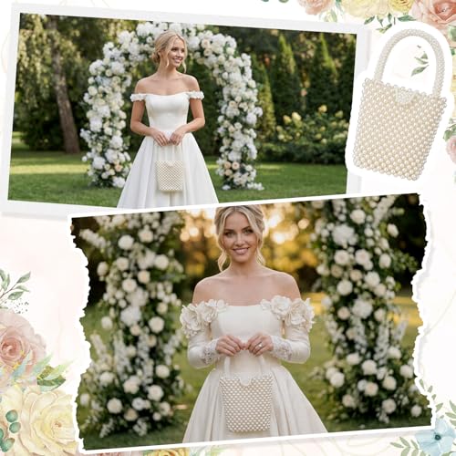 Bolso de mano de novia con perlas acrílicas blanco miniatura 2
