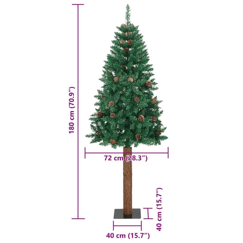 Smukła choinka z 300 diodami LED, stabilna podstawa, zielona, 180 cm, dekoracyjna, oświetlona, zajmuje mało miejsca, do użytku wewnątrz i na zewnątrz, idealna do świątecznych dekoracji