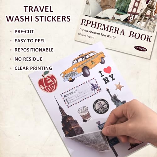 Image of 57 Sheets Vintage Travel Scrapbook Sticker Book, 500+ Vintage & Modern Stickers for Scrapbooking, 25 Pcs Ephemera Papers Art Scrapbook Supplies for Adults Teens Women Girls Junk Journal Journaling