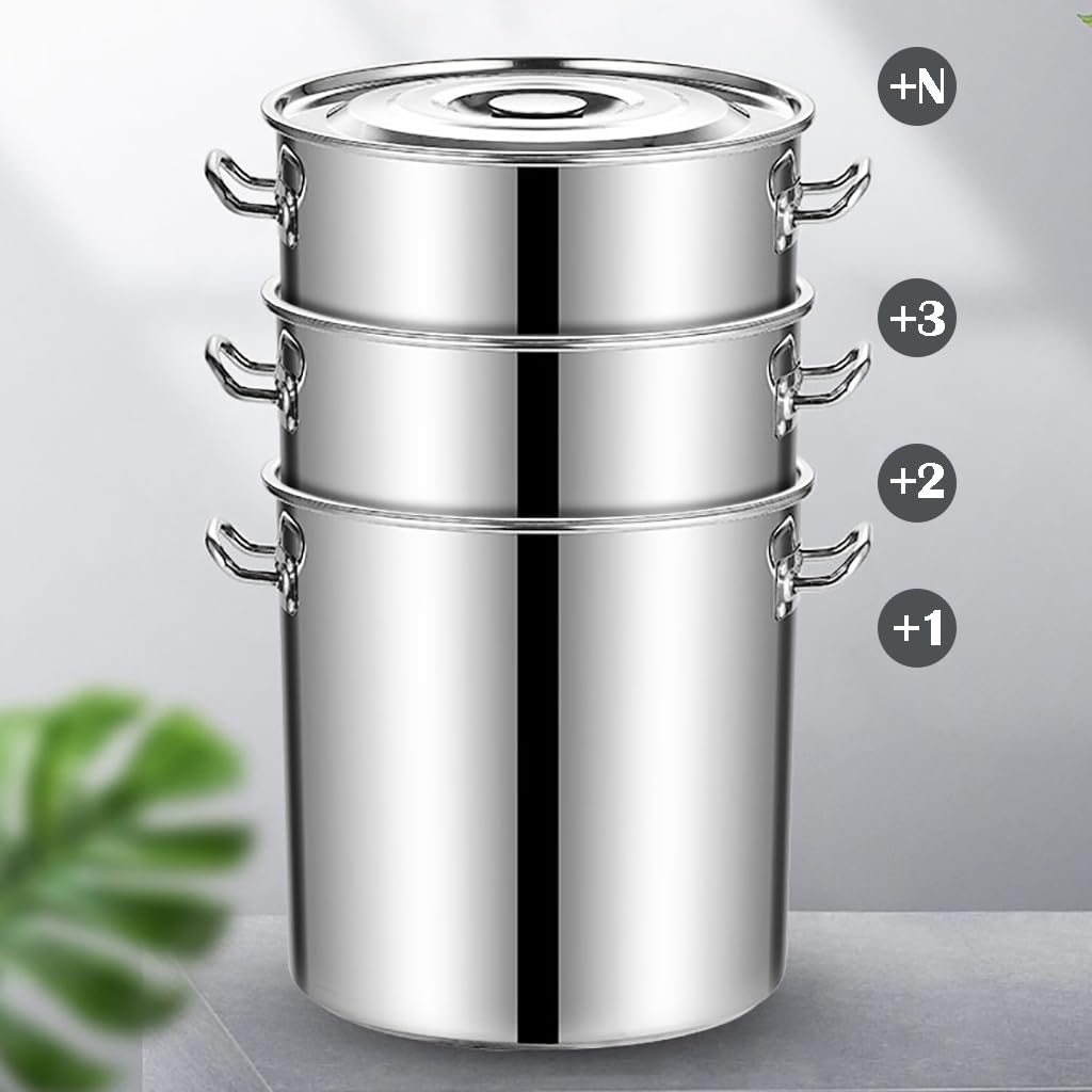 Grande pentola in acciaio inox con coperchio, versatile per casa e ristorante, dimensioni da 5,5 l a 160 l, perfetta per zuppe, stufati e conserve. Acciaio: 45 l, profondità: 40 cm x altezza