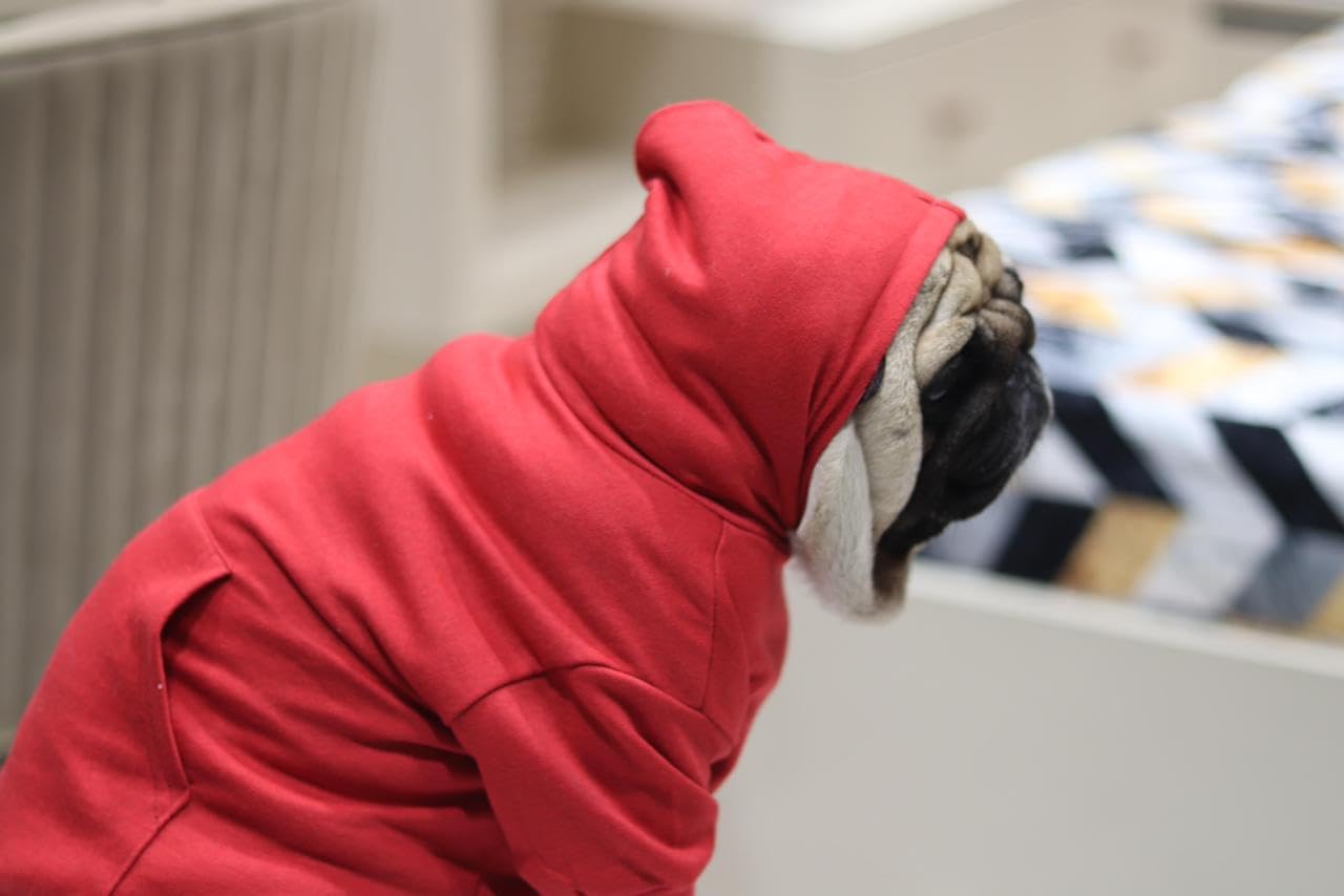 Pet Winter Hoodie Woof Printed on Cap Colour | Pet Winter Solid Hoodie Super Soft Hoodies for Pet - Ultra Comfort Pet Apparel Pack of 1. (M, Red) 1