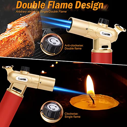 Cadrim Butane Torch, Refillable Pro Culinary Blow Torch Double Fire Cooking Torch and Small Adjustable Flame Kitchen Torch for Creme Brulee, Baking BBQ(Butane Fuel Not Included) (Red)