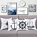BLEUM CADE Nautical Sailing Throw Pillow Cover Blue Anchor Navigation Compass Sailboat Pillowcase Set of 4 Decorative Cushion Cover for Home Office Car Sofa Couch (Blue White, 18 x 18 Inch)