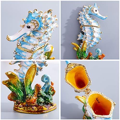 Hinged Seahorse Trinket Box Hand-Pasted Rhinestones Crystal Jewelry Storage Box