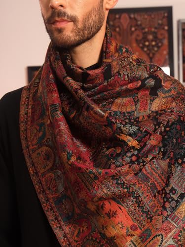Image of Pashmoda Men Zewar Fine Wool Kaani Shawl, Authentic Kashmiri Luxury Pashmina Style Shawl, Stole, Medium Gents Lohi, Size (40x80 Inches)