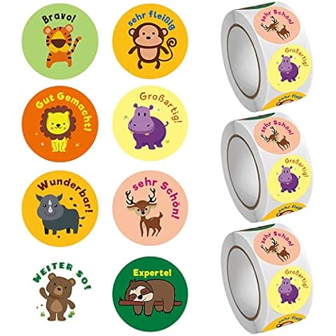 Motivational Stickers for Children, Pack of 1500 Self-Adhesive Animal Reward Stickers, Teacher, Reward Stickers with Cute Animals, Praise Stickers for School Classroom Cover