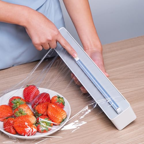 NaYiissi Magnetic Refillable Plastic Wrap Dispenser with Slide Cutter, Cling Wrap Aluminum Tin Foil Organizer with Cutter, Wax Parchment Paper Dispenser, 1 Roll Plastic Food Wrap Included - Thumbnail 7