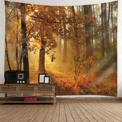 Tapiz de pared de paisaje rustico con bosque y puesta de sol en tamano 130x150 cm
