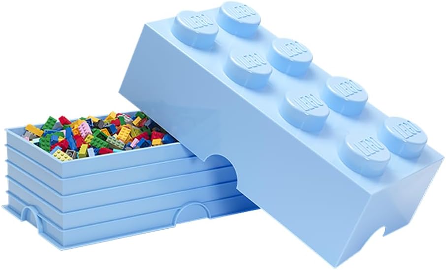 room copenhagen, lego brick box stackable storage containers - organizational building blocks - 19.69 x 9.84 x 7.09 inches - brick 8, light royal blue