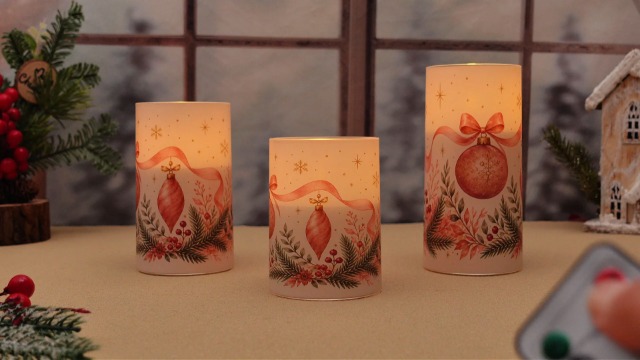 Image of Tujoe 3 Pcs Christmas Pink Ballet Flameless Candles LED Pillar Candle
