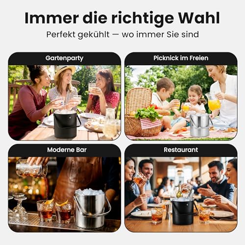 Beyond Eiswürfelbehälter mit Deckel und Zange 100% bpa frei aus Edelstahl - Eiswürfelkühler, doppelwandig, 1,3 Liter I Eiseimer für Eiswürfel, Eiskübel für die Eiswürfel Aufbewahrung