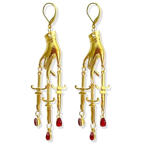 Unique Handmade Vintage Bohemian 18k Gold Hand Dangle Drop Earrings Gothic Crystal Planet Moon Star Dagger Earrings for Women Statement Jewelry Gifts - Gold 2