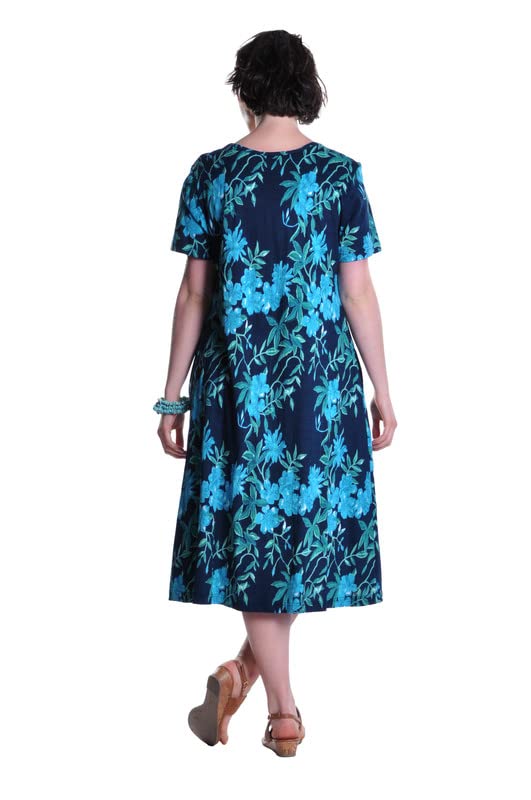 Image of LA CERA Women's Cotton Sun Dresses A-Line with Scoop Neck, Short Sleeves, Side Pockets, Floral Patterns, Machine Wash