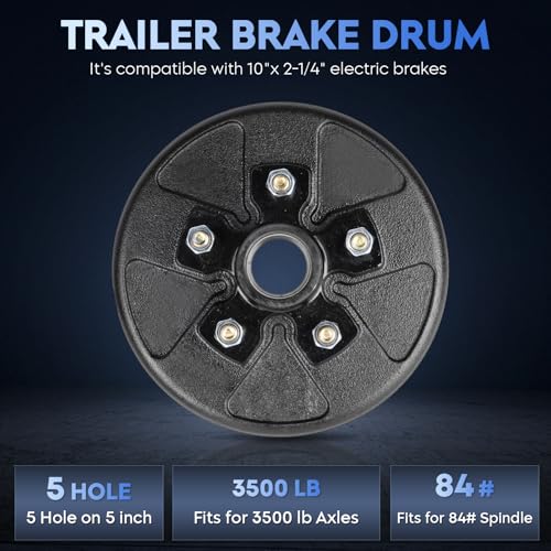 Image of SEHNSUCHT Trailer Electric Brake Drum Kit, 5 on 5 inch Bolt Circle Brake Drum With 10 inch x2-1 /4 inch Manual Adjusting Electric Brakes for 3500 lbs Axles, Replacement 10 inch Brake Hub Drum Assembly