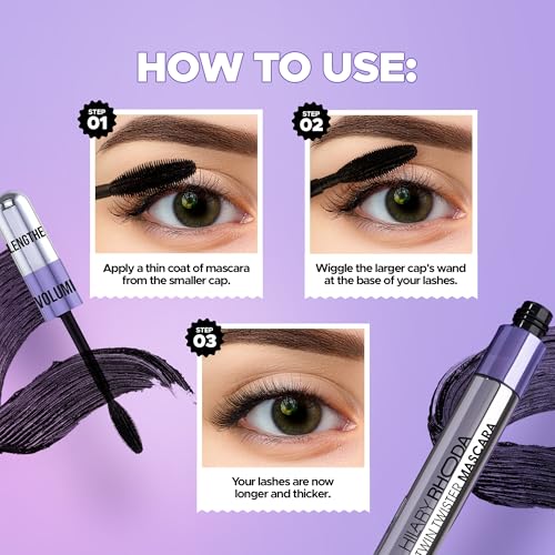 Image of Hilary Rhoda Twin Twister Mascara | Bold Black Finish | 2-in-1 Volumises & Lengthens | Waterproof & Smudge-Proof | Highly pigmented | Curl Enhancing | Clump-Free | 12ml