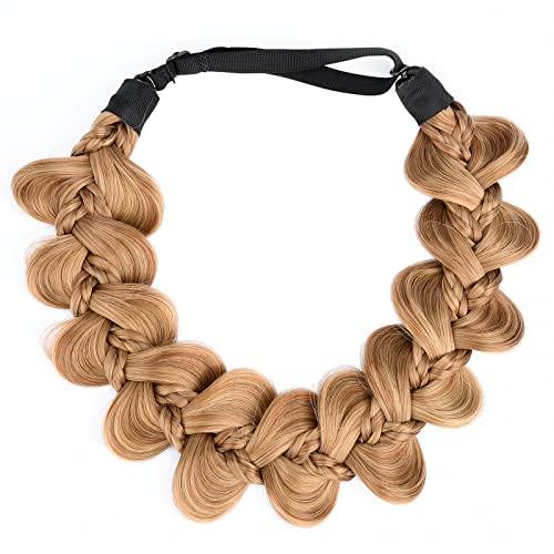 BOBIYA Kinky Gourd Synthetic Hair Braided Headband Wide Plaited Braids Elastic Stretch Plait Hair Headband (Caramel Brown) - Image 2