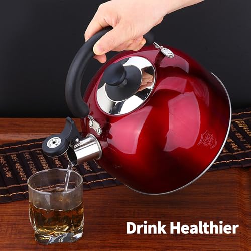 MAXCOOK 3.75 Quart/4L Whistling Tea Kettle,Stainless Steel Teakettle Teapot for Stovetop,Vintage Tea Kettles with Touch Ergonomic Handle(Red)